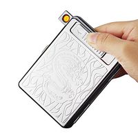 Cigarette Case with Lighter USB Lighter Cigarette Box 2 in 1 Electronic Rechargeable Flameless Windproof Lighters Hold 20pcs Regular Cigarettes (Silver Dragon)