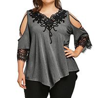Meikosks Womens Large Size Pullover Short Sleeve Lace Off Shoulder Tops Casual T Shirt Gray