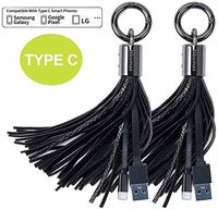 Tassel Keychain Charger USB C Cable Type C Cord Leather Keyring for Galaxy S10, S9, Note 10,Note 9, S8, LG V30 V20 G6 5, Pixel 2,Moto Z Z3 F(Black,2 Pack)
