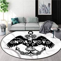 RUGSMAT Us Navy Small Round Rug Carpet,Monochrome Eagle Anchor Lifts Basket Swivel Chair Pad Coffee Table Rug Diameter-35