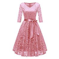Women's Casual Lace Patchwork 3/4 Sleeve Pockets Work Cocktail Party Swing Dress
