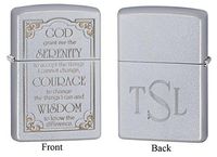 Personalized Zippo Serenity Prayer Satin Chrome Lighter with Free Roman Monogram
