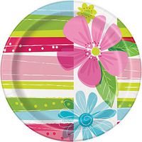 Striped Spring Flowers Dessert Plates, 8ct