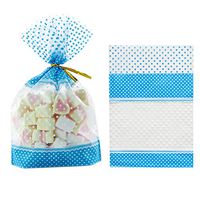 GSHLLO 50 PCS Blue Point Cellophane Food Packaging Bag Candy Cookie Bags with Gold Twist Ties