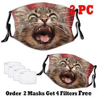 Gunner Cat Dust Mouth Mask - Animal Pet Print Dust Face Mask Surgical Masks Particulate Respirator Reusable 2PC (Funny mask 2)