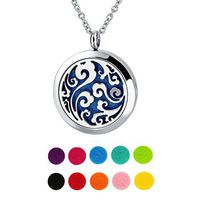 30mm Aromatherapy Essential Oil Perfume Diffuser Stainless Steel Ocean Wave Locket Necklace Pendant