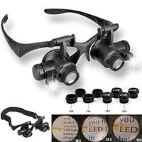 Headband Magnifier Watch Repair LED Magnifying Glasses Double Eye Loupe for Crafts,Watch,Circuit Repair Jeweler Hobby with 10X, 15X, 20X, 25X Lens (Black)