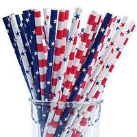 150 American Flag Red White Blue Paper Straw Combo, 3 Designs - 100% Biodegradable - 7.75 Inches - Memorial day and 4th of July Celebration Supply - 150 Straws, 3 Patterns Individually Packed
