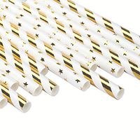ZOOYOO Gold Stripe and Star Boba Paper Straws Jumbo Straws Large Caliber 12mm 50pcs