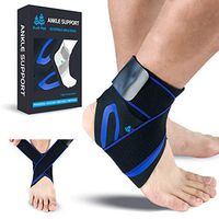 BLUE PINE Ankle Support Adjustable Ankle Brace Pair(2+2 PCs) with Compression Wrap Support (Blue, Small)
