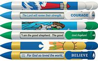 Greeting Pen Bible Verse Pens- Courage/Good Shepherd/Believe Scripture Trio Rotating Message 6 Pen Set (36072)