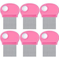 6 Pieces Head Lice Remover Nit Removal Hair Comb with Magnifier, Fine Metal Teeth Tool for Dogs Cats Pet Human Grooming and Removing Dandruff Flakes/Lice Eggs (Pink)