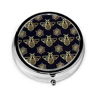 GRTING Bee Black Pill Box Portable Pill Organizer Case Small Medicine Case Excellent Travel Case Holder for Purse Or Pocket