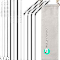 Antonki Reusable Straws, 8 Pack Stainless Steel Straws 10.5 Inch Ultra Long Rustproof Metal Drinking Straws with 3 Pack Long Cleaning Brush & Pouch for 30 OZ Tall Tumblers Cold Beverage 