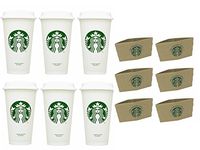 Starbucks Travel Coffee Cup Reusable Recyclable Spill-proof BPA Free Grande 16 Oz Pack of 6 with Sleeves Bundle