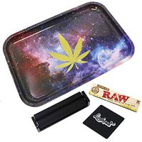 Full Size Rolling Tray Bundle – 12” x 8" Tray + 110mm Rolling Machine + King Size Raw Rolling Papers – Lionhead (Galaxy)