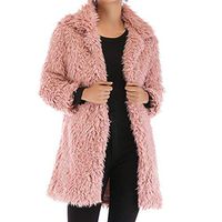 Alangbudu Women Fluffy Plush Turn Down Collar Overcoat Cardigan Warm Windbreaker Long Sleeve Basic Tops Long Outwear Pink