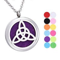 Celtic Knot Aromatherapy Essential Oil Diffuser Necklace Stainless Steel Round Locket Pendant 24" Chain,12 Refill Pads