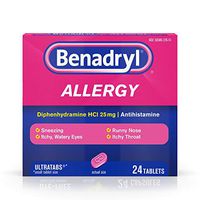 Benadryl Ultratabs Antihistamine Allergy Relief Tablets, Diphenhydramine HCl 25mg, 24 ct