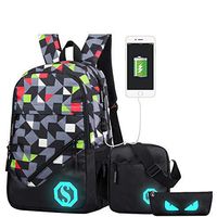 YYW Camouflage Luminous Backpack with USB Charging Port, Teenage Boys Girls Bookbag School Bags Waterproof Laptop Rucksack Hiking Daypacks (Multi-7)