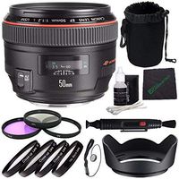 Canon EF 50mm f/1.2L USM Lens + 77mm 3 Piece Filter Set (UV, CPL, FL) + 77mm +1 +2 +4 +10 Close-Up Macro Filter Set with Pouch + SLR Lens Pouch + Lens Cleaning Pen + Lens Hood Bundle 2