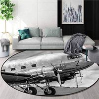 RUGSMAT Vintage Airplane Super Soft Circle Rugs for Girls,Old Airliner Design Non-Slip Fabric Round Rugs for Study Room Round-71