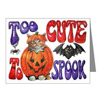 Note Card Halloween Pumpkin Kitten Spider
