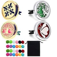 4PCS Essential Oils Diffuser for car Stainless Steel Car Aromatherapy Air Freshener Diffuser Vent Clip Locket 30MM +48PCS Refill Pads (S5)