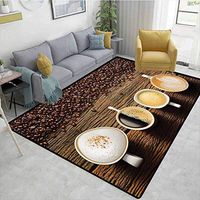 Coffee Plaid Bath Mats Carpet, Assortment of Coffee Cups with Beans on Wooden Table Americano Cappuccino Mug, Durable Rugs - Living, Dinning, Office, Rooms & Bedrrom, Hallway Carpet(3'x 8')
