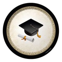 Creative Converting 412216 Cap & Gown Graduation Dessert Plates, 8 Count, 7", Black/White/Gold