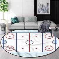 RUGSMAT Hockey Round Area Rug Carpet,Graphic Field Outline Non Slip Rug Diameter-35