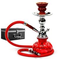 GStar 11" Premium 1 Hose Hookah Complete Set - Mini Pumpkin Hookah Glass Vase (Crimson Red + Case)
