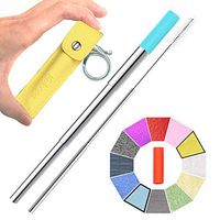 Hokeea Portable Reusable Drinking Straws - Telescopic Stainless Steel Metal Straw with Leather Case & Keychain & Cleaning Brush & Silicon Tip(Lemon)