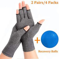2 Pairs Arthritis Compression Rheumatoid Gloves,Fingerless Gloves to Relieve Paim from Rheumatoid and Osteoarthritis with Free Recovery Ball, Men and Women (Grey, Small)