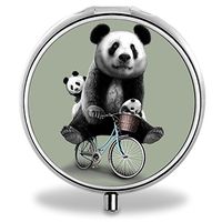 Compact 3 Compartment Medicine Case, IMLONE Customized Panda Riding a Bicycle Pill Organizer Metal Pill Box Pill Container for Purse, Travelling and Daily Needs