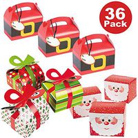 36 Piece Christmas Holiday Party Favor Gift Box Bulk Variety Pack - 12 Santa Suit Treat Boxes, 12 Santa Claus Favor Boxes, 12 Holiday Pattern Boxes with 3D Bows