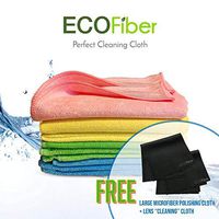 Ecofiber European Microfiber Cleaning Cloths - Kitchen, Bathroom, Window, Car Towels - No Lint, Reusable, Use Dry or with Water - 12-Pack - Blue, Green, Pink, Yellow - Bonus 2 Pcs Lens Cleaning Wipes
