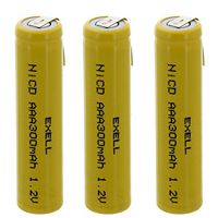 3x Exell AAA 1.2V 300mAh NiCD Rechargeable Batteries with Tabs for medical instruments/equipment, electric razors, toothbrushes, radio controlled devices, electric tools