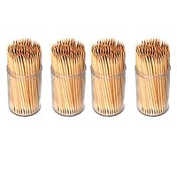 Large Wood Round Toothpicks in Clear Plastic Storage Box | Sturdy Safe Double Sided Party, Appetizer, Olive, Barbecue, Round Wood Toothpicks Made from Natural Materials 200 Sticks in 1 Container (4)