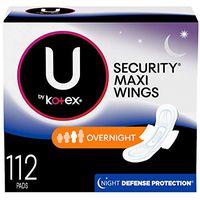 U by Kotex Security Overnight Maxi Pads with Wings, Unscented, 14 Count