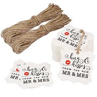 Aprince Paper Favor Gift Tags Wedding Favor Gift Tags Hug & Kisses from The New Mr & Mrs 100 PCS White Square Tags with 20m Natural Jute Twine Perfect for Bridal Baby Shower Anniversary White