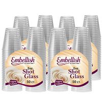 Embellish 200 Plastic Shot Glasses 2 oz, Crystal Clear Disposable Hard Mini Cups, Great for Whiskey, Jello Shots, Sample Tasting, Sauce, Dipping, Condiments, Perfect For Home, Bar, Parties,