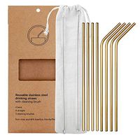 YIHONG Set of 8 Stainless Steel Metal Straws 8.5'' Reusable Drinking Straws for 20oz Tumblers Yeti 6mm Diameter Gold (4 Straight + 4 Bent + 2 Brushes)