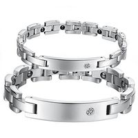 His and Hers Titanium Magnetic Stone and Bling Cz Stone Anti-Fatigue and Anti Rediation Couple Bracelet