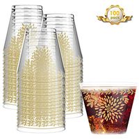 Nuovoware Disposable Plastic Cups, [100 Pack] 9 Ounce Clear Plastic Cups Tumblers Fancy Disposable Wedding Cups Elegant Party Cups with Gold Silk Screen, Plastic Cocktail Glasses, Bulk Party Cups