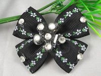 20pcs 3.2"Hair Bow Clips Grosgrain Rhinestone Bows Wedding Appliques (Black)