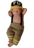 Pinbo Baby Photography Prop Crochet Knitted Firefighter Fireman Hat Pants Overalls