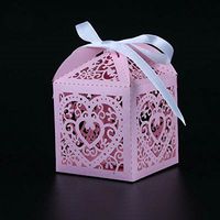 50 Pcs - Love Heart Candy Box wedding box Wedding Party Favor box gift box baby shower wedding decoration party supplies (Pink)