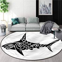 RUGSMAT Tribal Dining Room Home Bedroom Carpet Floor Mat,Shark Tattoo Design Artwork Protect Floors While Securing Rug Making Vacuuming Round-55
