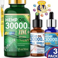 (3-PACK)Hemp Oil, Hemp MegaX3 30000 MG Zinc Vitamin A B12 C D Plus Cod Liver Oil DHA Omega 369, Joint Health Power Up Immune Health